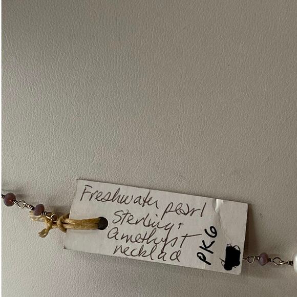 Sterling Silver White Freshwater Pearl Amethyst Beaded Single strand Necklace - Picture 11 of 11